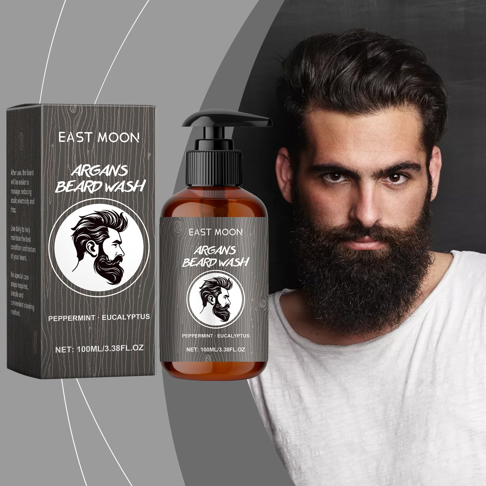 Shampoing pour poils du visage East Moon pour hommes - Nettoyant hydratant et doux pour le visage - Nettoyage délicat - Rasage en douceur