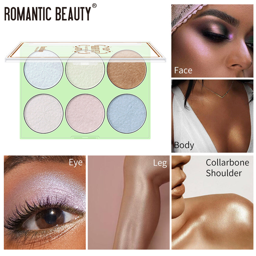 Romantic Beauty Palette Réparatrice 6 Couleurs Illuminateur Perlé Maquillage Visage Réparation Pailleté