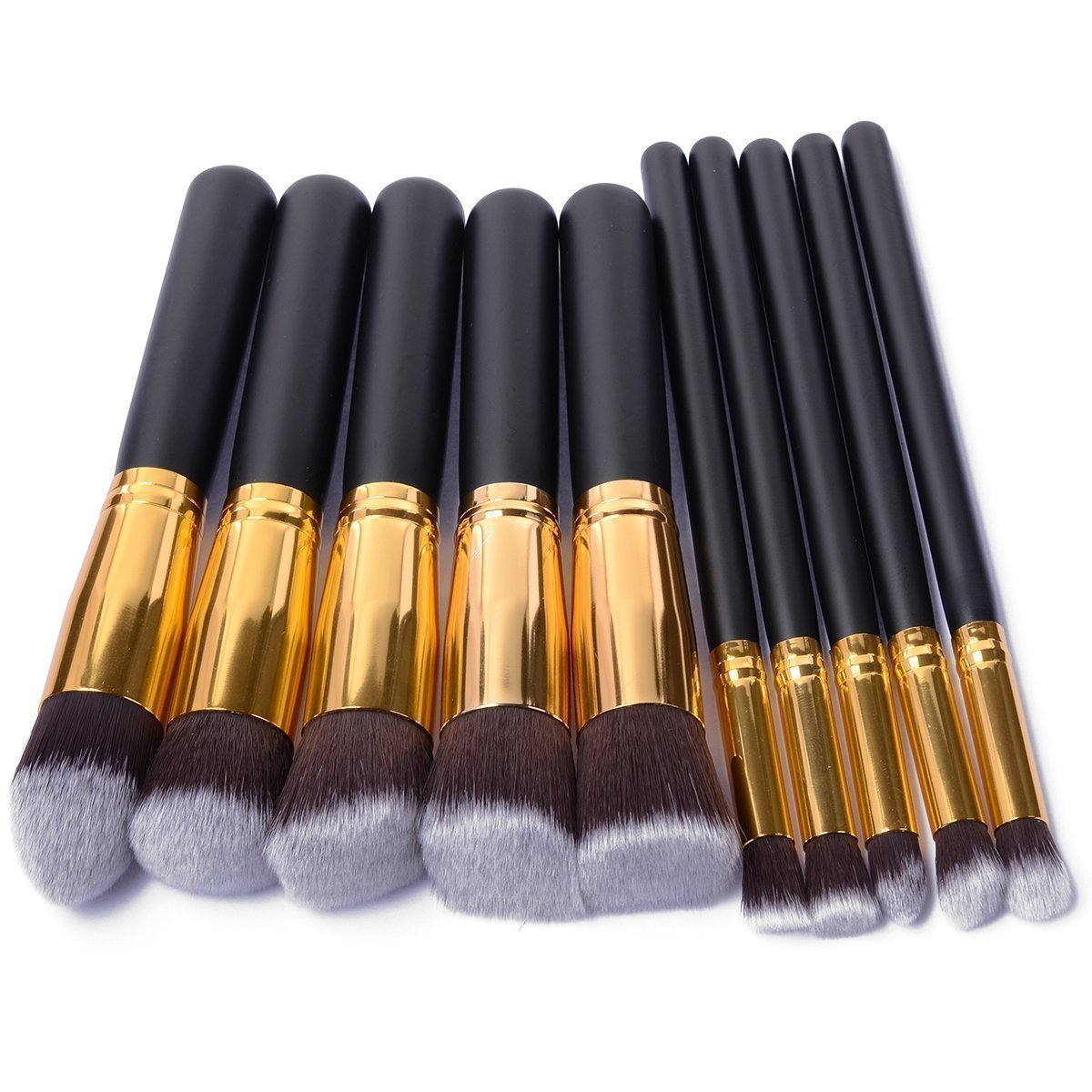 Lot de 10 Pinceaux de Maquillage Argentés/Dorés – Kit Professionnel pour Fond de Teint, Estompage, Fard à Joues, Poudre, Fards à Paupières