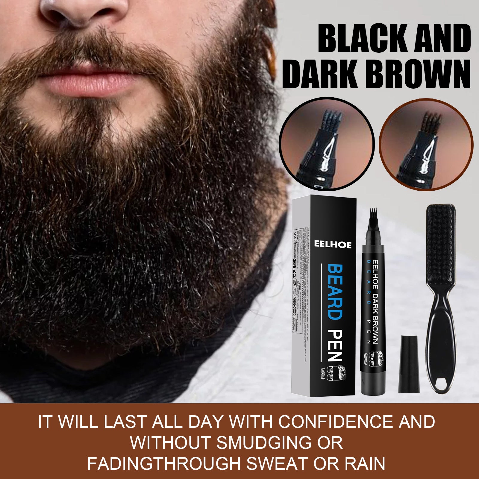 Kit de stylo de remplissage de barbe pour homme, stylo à barbe naturel imperméable, stylo de traçage de barbe