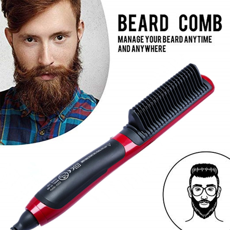 Peigne-fer à lisser et à friser céramique tout-en-un pour hommes, redresseur de barbe, styler volumisant pour hommes, brosse lissante