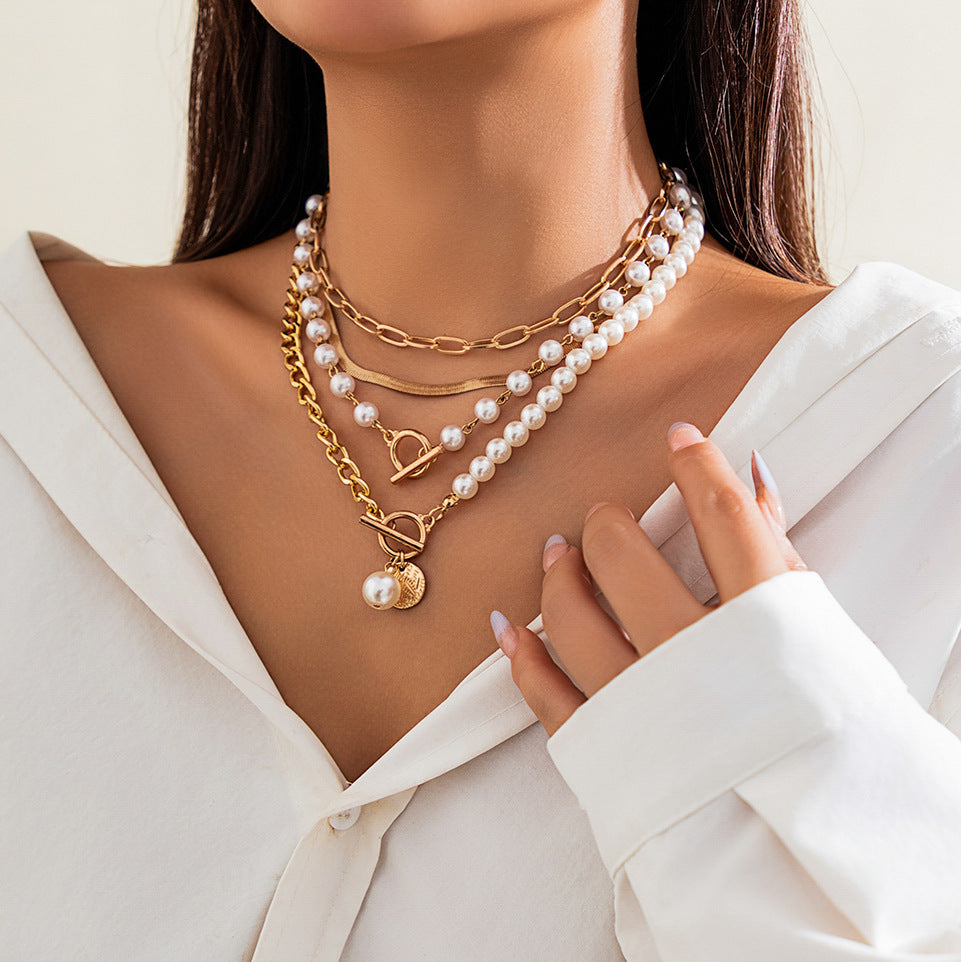 Collier de perles, collier de perles d'imitation de plage, coquillage étoile de mer, collier de vacances rétro