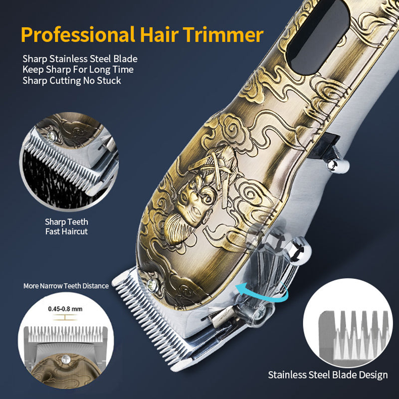 Tondeuse à Cheveux Entièrement Métallique Rétro Tête d'Huile Sculpture Ciseaux Machine Set Tondeuse à Cheveux Électrique à Chargement USB