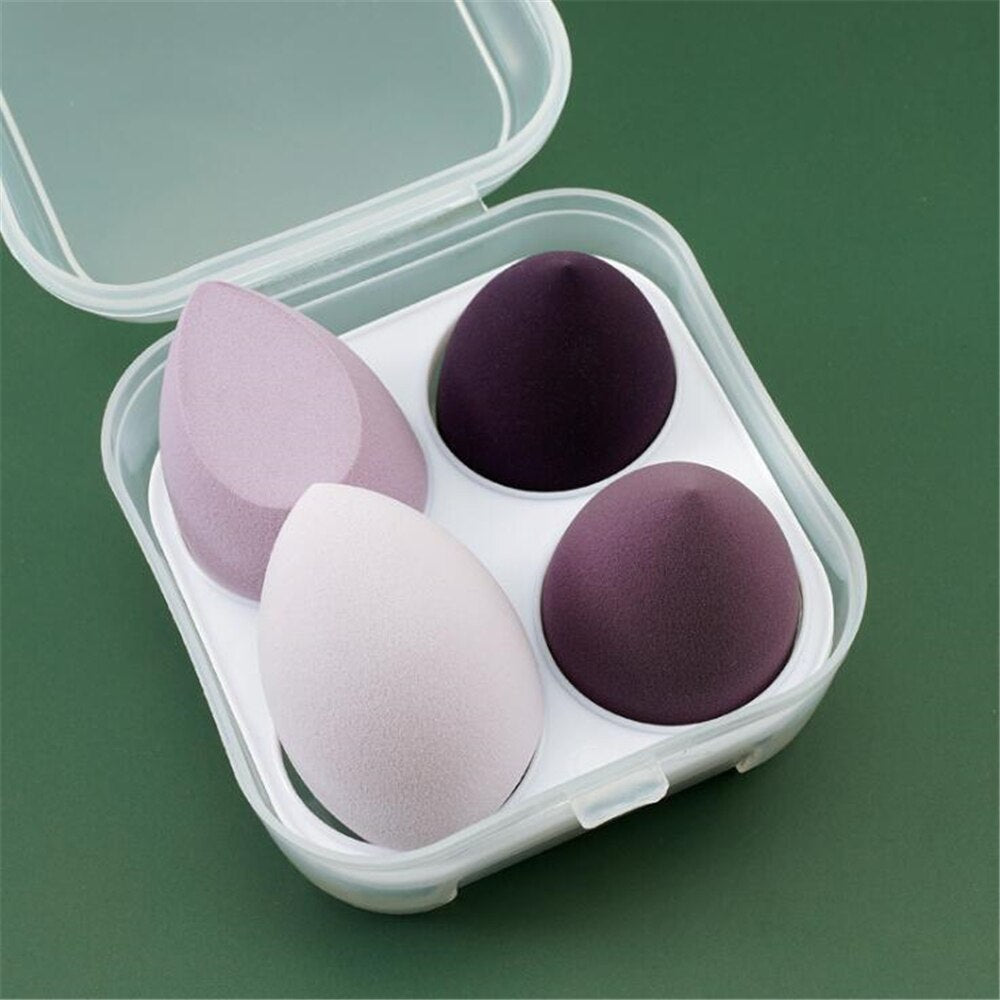 Lot de 4 éponges de maquillage avec boîte de rangement pour fond de teint et poudre, outils de beauté