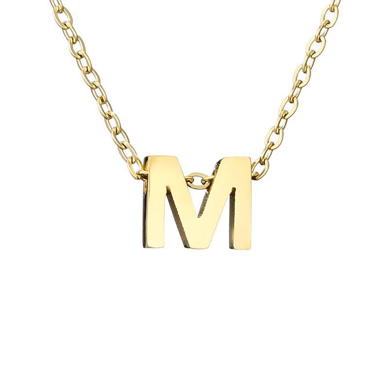 Nouveau Collier Pendentif Lettre en Acier Inoxydable Plaqué Or pour Clavicule