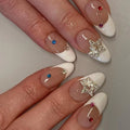 Ongles portables blancs style français, ongles portables finis, autocollants d'ongles en étoile à cinq branches tridimensionnelle argentée, portables