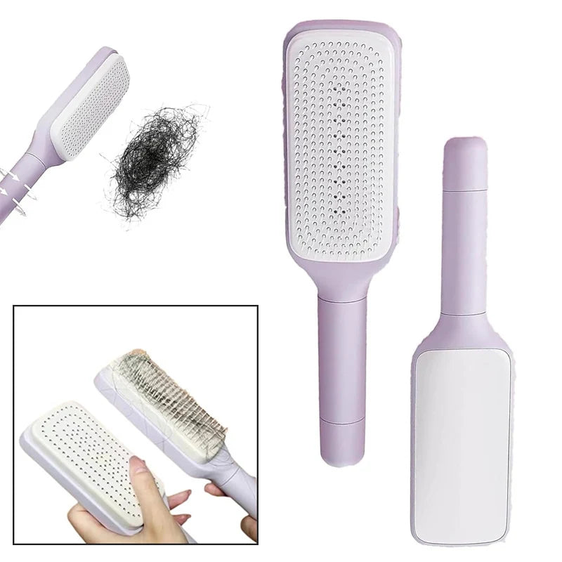 Brosse à cheveux autonettoyante rotative et rétractable avec peigne de levage automatique, peigne de massage antistatique pour cuir chevelu.