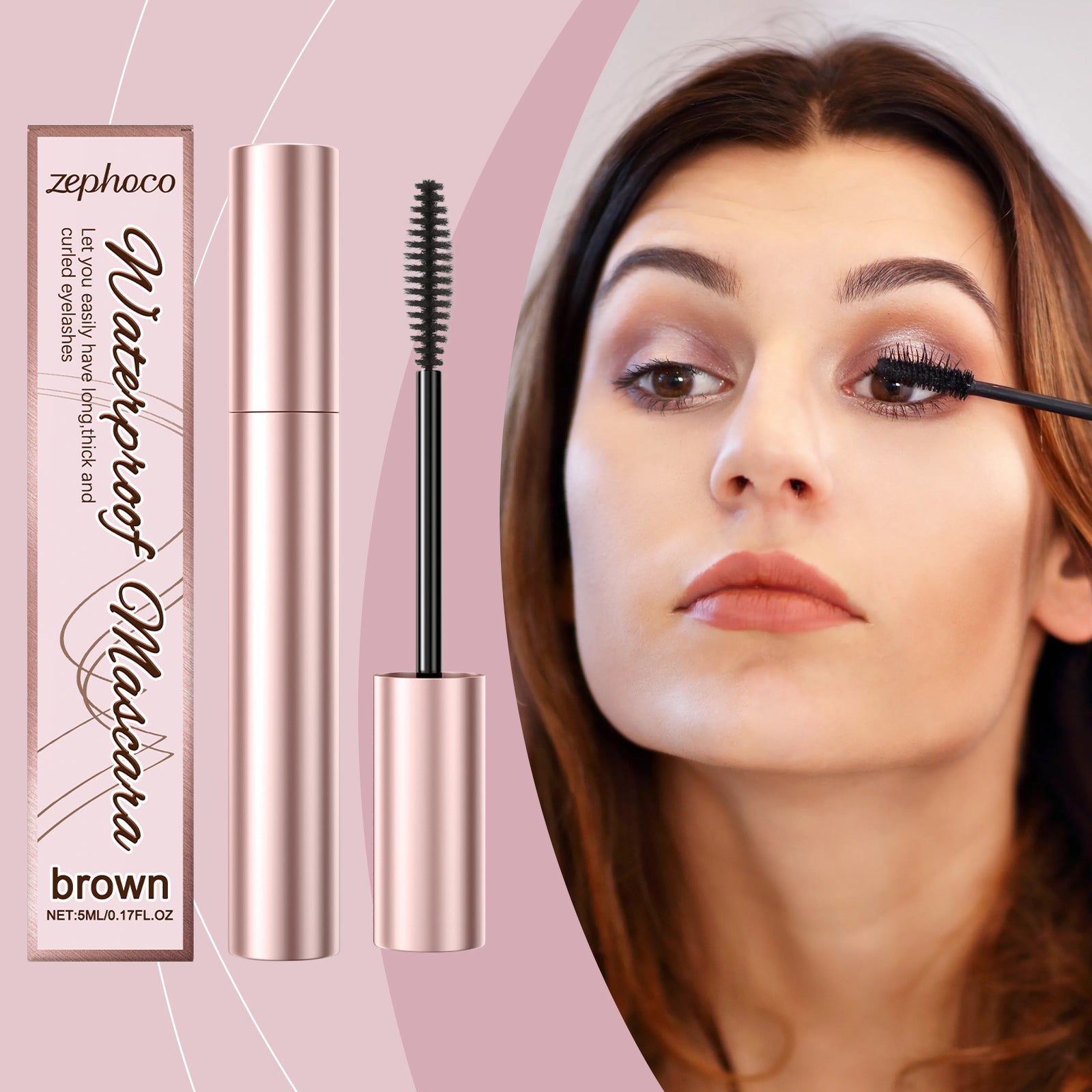 Mascara recourbant marron Zephoco, Mascara hydratant quotidien pour des yeux naturellement beaux et une tenue longue durée