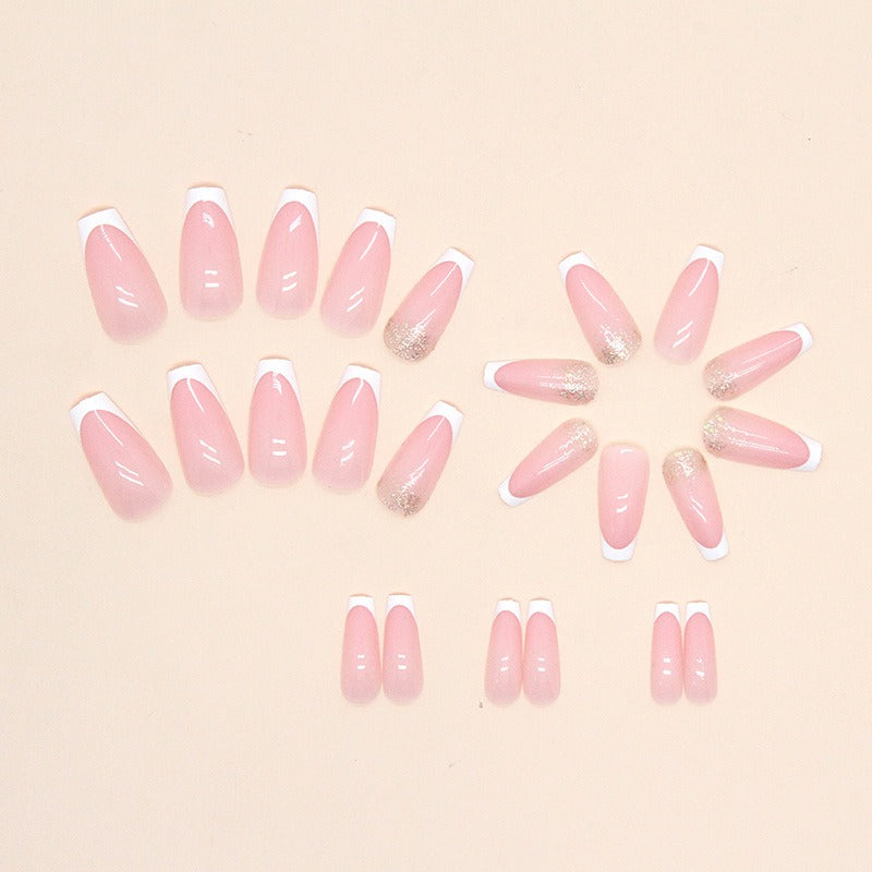 Ongles de manucure souples et doux pour fille, à paillettes françaises, faciles à porter