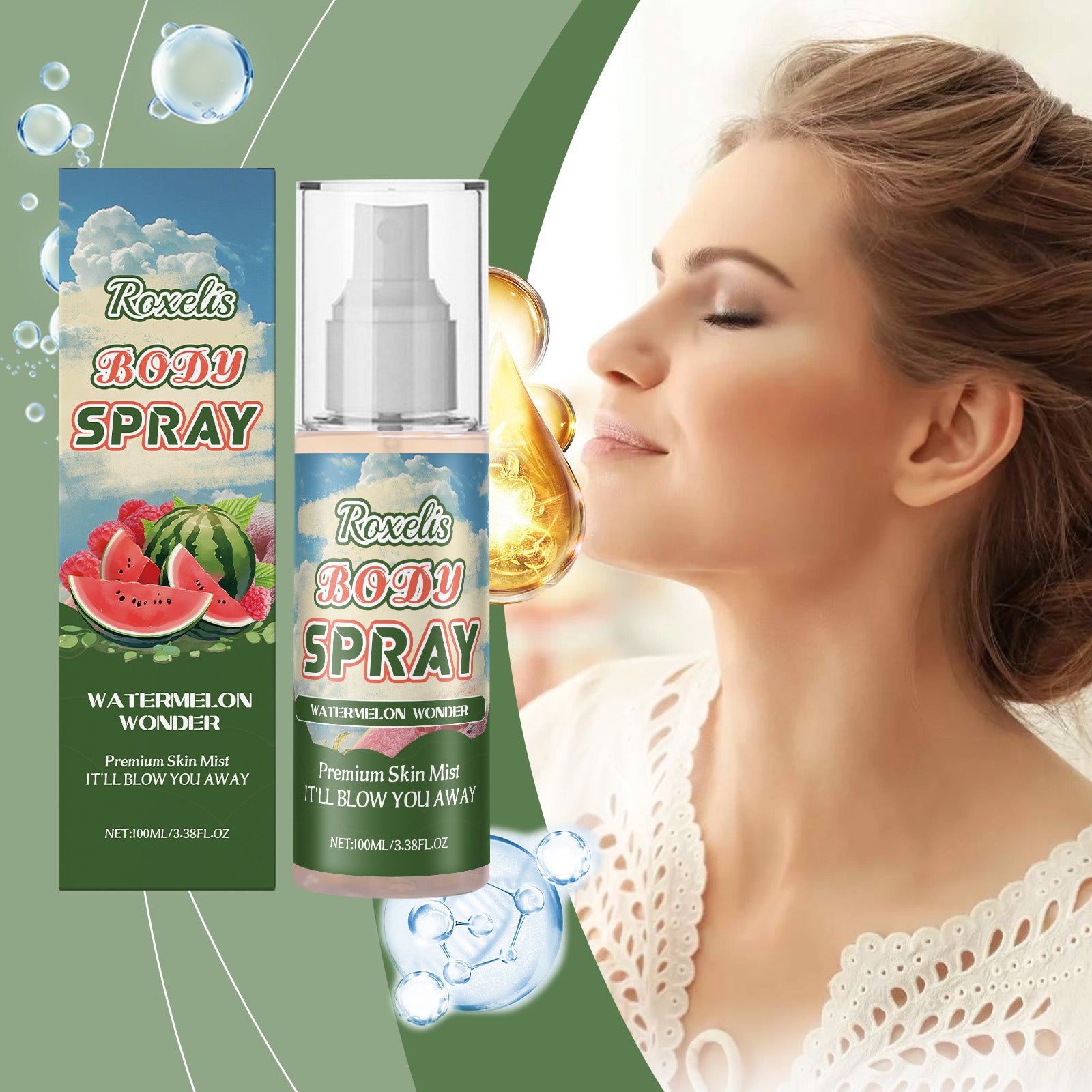 Roxelis Body Fragrance Spray - Spray Parfumé Femme - Parfum Fruité Pastèque - Doux et Élégant - Longue Durée