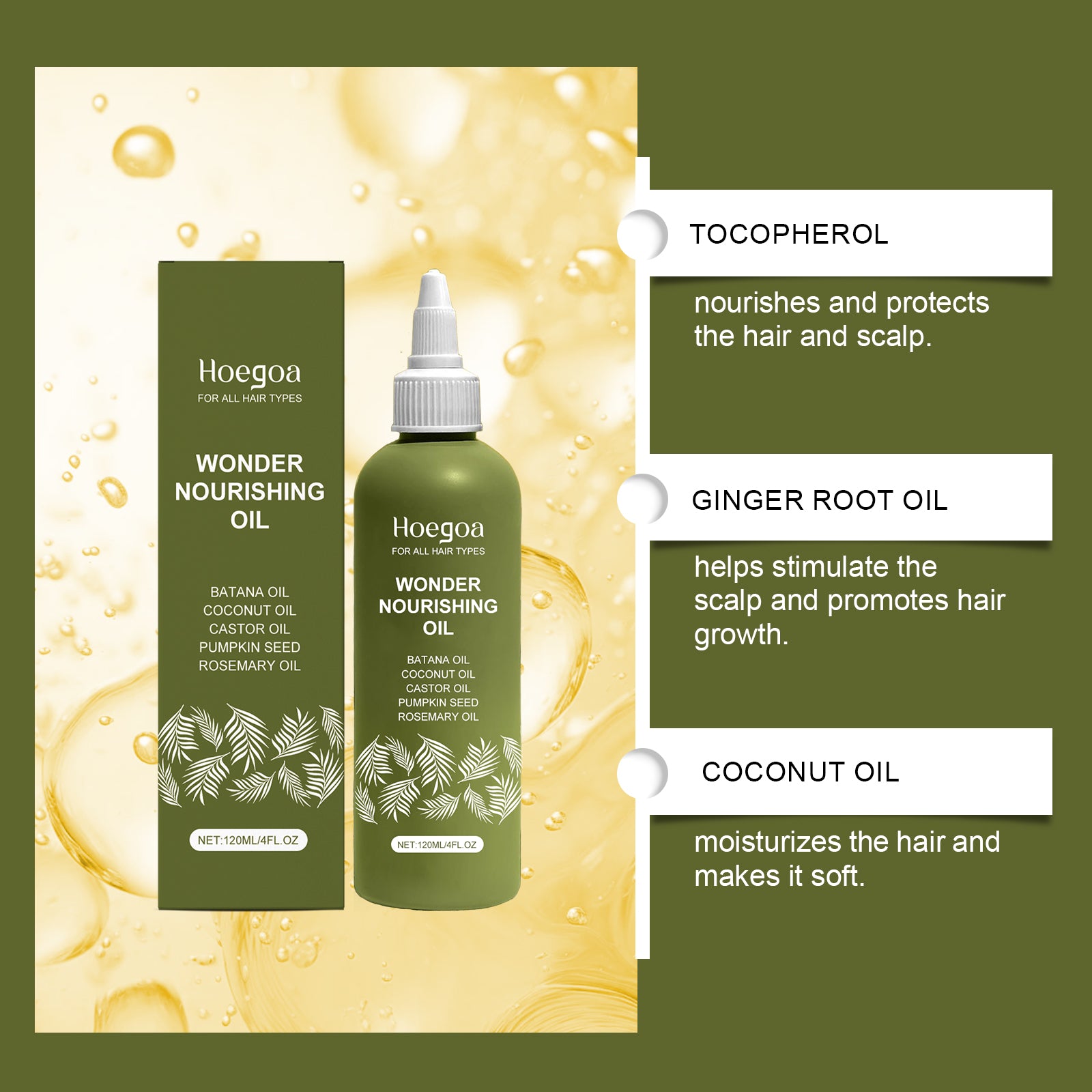 Huile Essentielle Capillaire Hoegoa Lissante Et Nourrissante Massage Apaisant du Cuir Chevelu Huile Essentielle Capillaire Tous Types de Cheveux