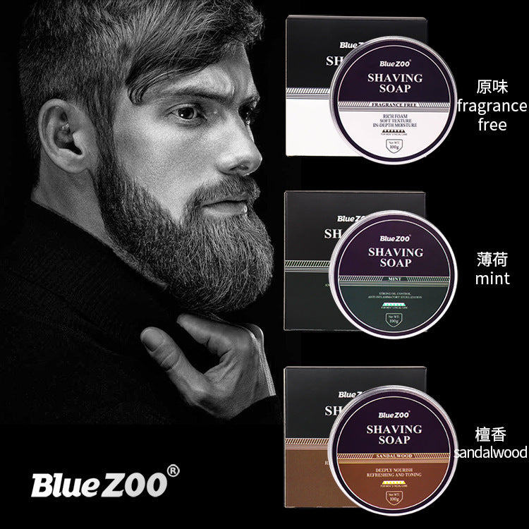BlueZOO Savon à raser moussant pour barbe et visage pour homme, parfum santal menthe