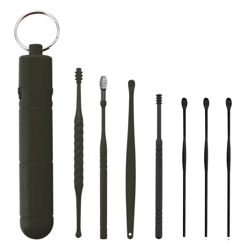 7 Pièces Curettes d'Oreille en Acier Inoxydable Kit de Nettoyage d'Oreilles Outil d'Extraction de Cérumen