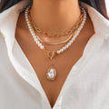 Collier pendentif circulaire en métal, ras du cou, perles irrégulières, multicouche
