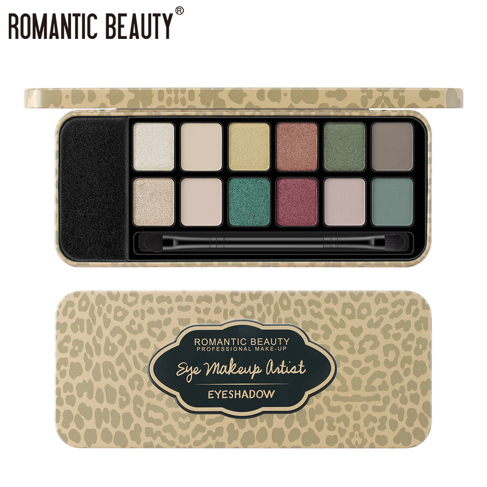 Romantic Beauty 12 couleurs fard à paupières léopard maquillage perle finition mate fard à paupières palette pinceau