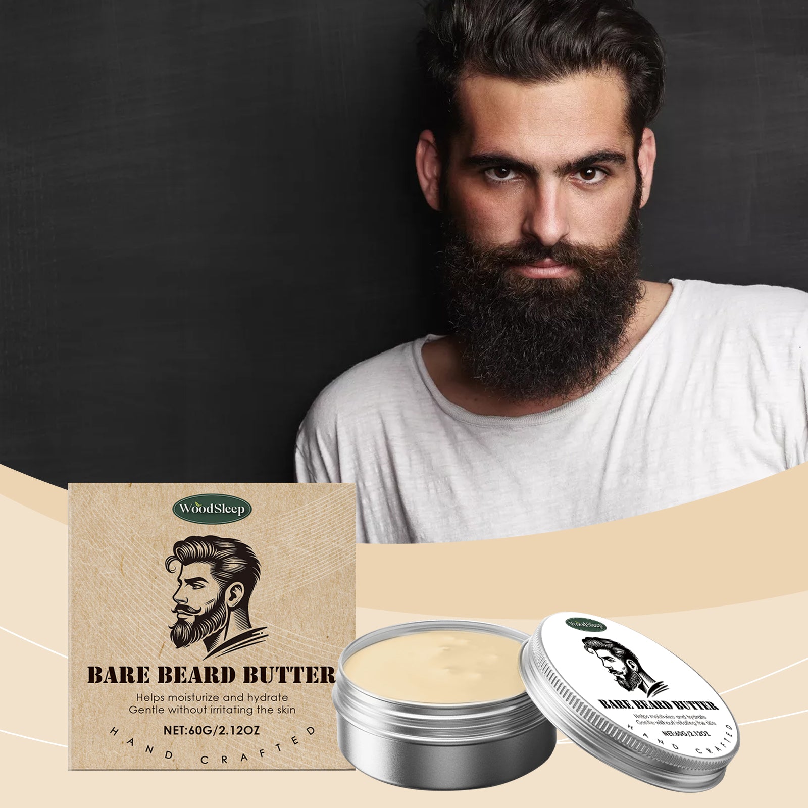 Cire à Barbe Woodsleep pour Homme, Douce, Fixante et Nourrissante, Hydratante, Agréable et Confortable pour la Barbe