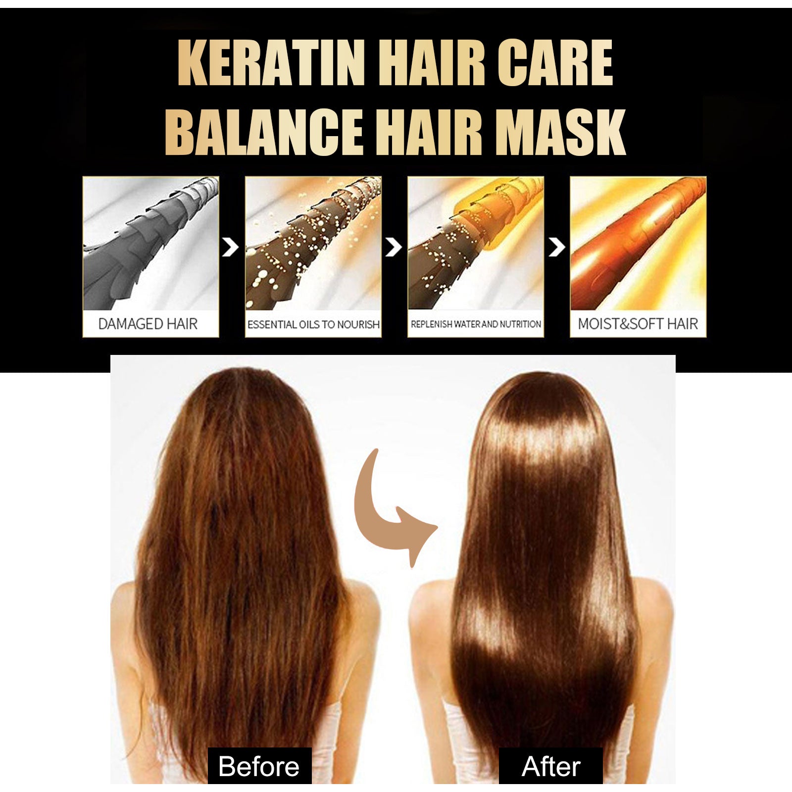 Masque capillaire équilibrant à la kératine, masque capillaire réparateur pour cheveux crépus et secs, lissant, hydratant et nourrissant