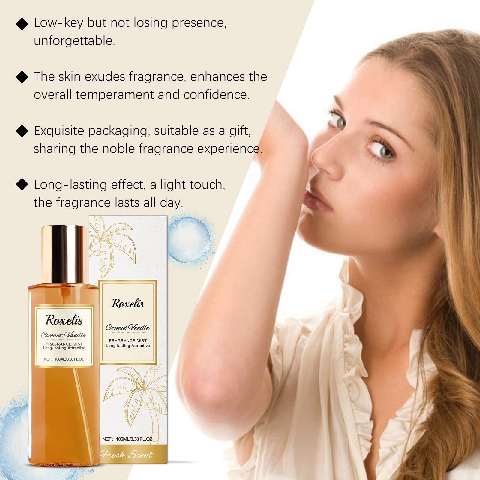Roxelis Noix de Coco Vanille Parfum Corporel Romantique Frais Élégant Naturel Usage Quotidien Parfum de Niche Eau de Toilette