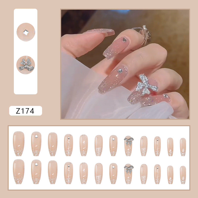 Faux Ongles Fée Longue Tenue avec Strass Papillon Cassé Autocollants Ongles Pièces d'Ongles Fini Détachables Autocollants Ongles Ongles