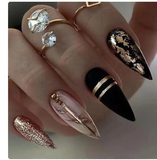 Ongles de manucure souples et doux pour fille, à paillettes françaises, faciles à porter