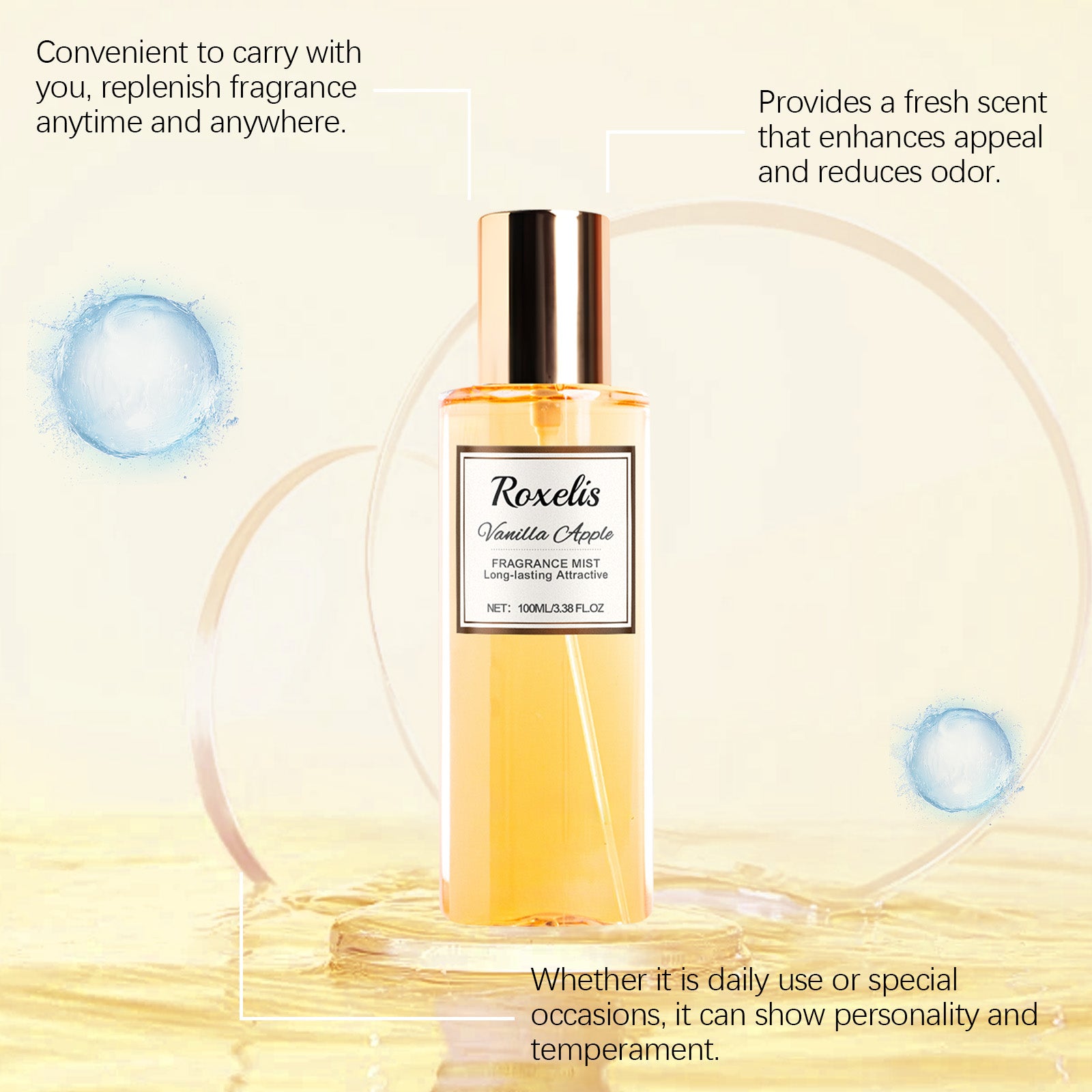 Roxelis Vanille Pomme Parfum Corps Romantique Niche Parfum Frais Corps Reste Parfum Léger Parfum Vaporisateur Corporel