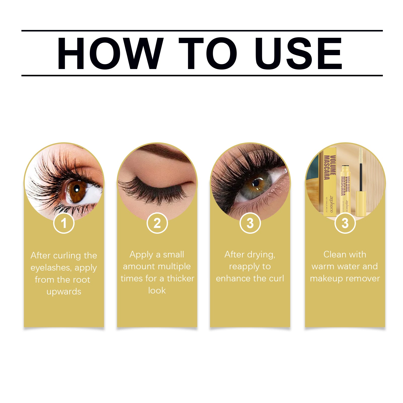 Mascara épais et fin zephoco, mascara contour des yeux, naturel sans bavure de maquillage, épais sans paquets et résistant à la transpiration