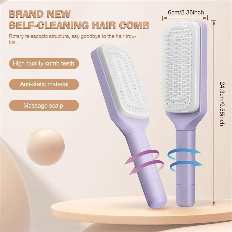 Brosse à cheveux autonettoyante rotative et rétractable avec peigne de levage automatique, peigne de massage antistatique pour cuir chevelu.