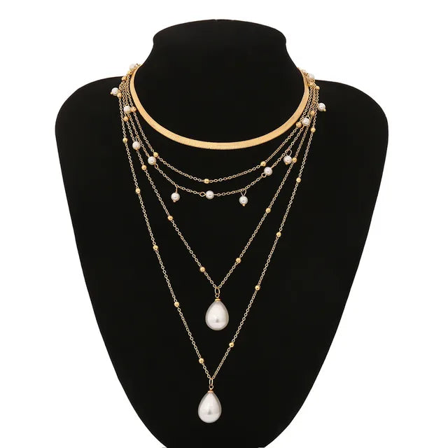 Collier Ras du Cou Gothique en Perles d'Imitation avec Pompon, Colar Statement Mariage Punk Lariat Serpent Longue Chaîne Collier Bijoux Femme