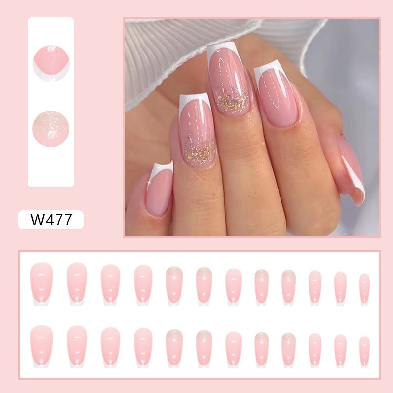 Ongles de manucure souples et doux pour fille, à paillettes françaises, faciles à porter