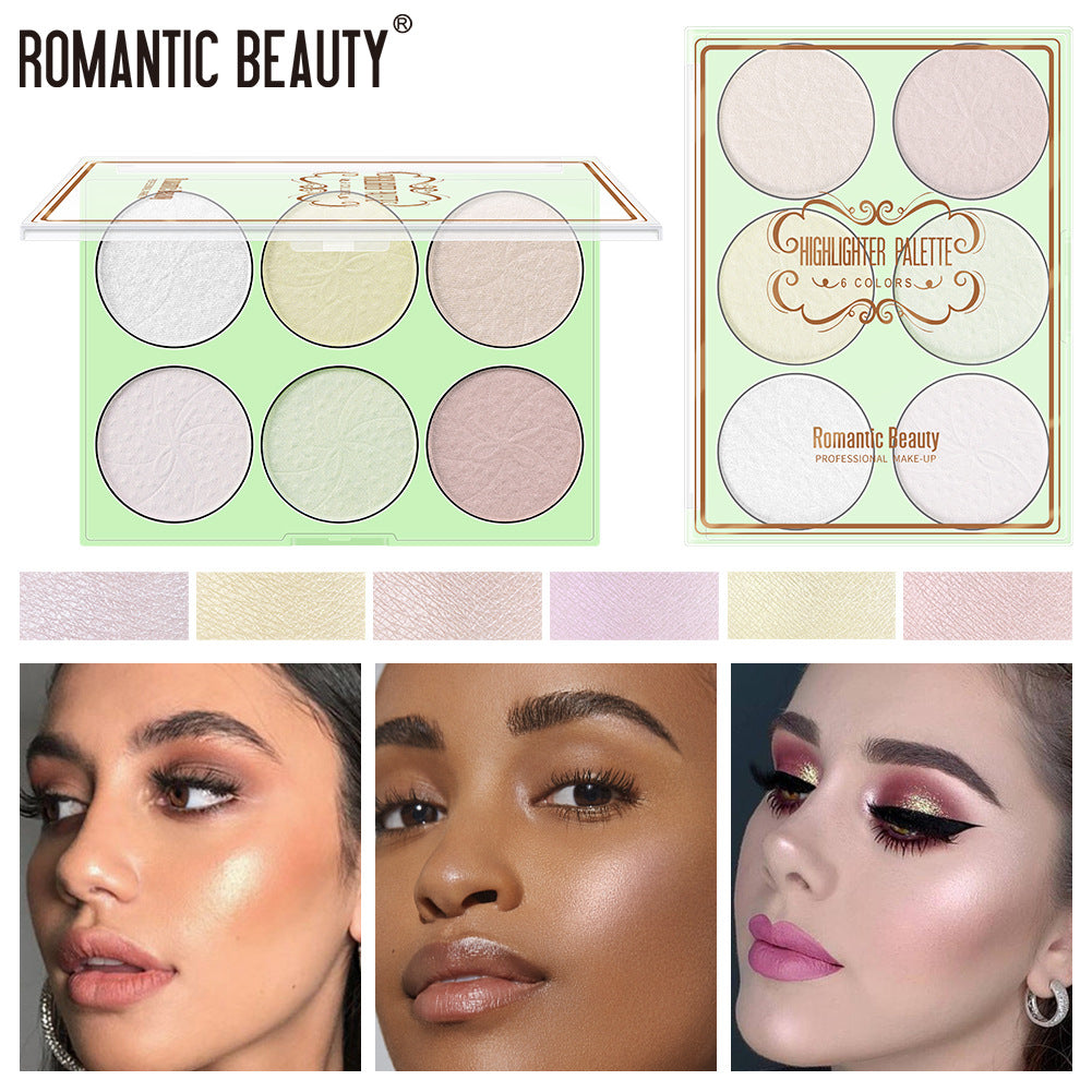 Romantic Beauty Palette Réparatrice 6 Couleurs Illuminateur Perlé Maquillage Visage Réparation Pailleté