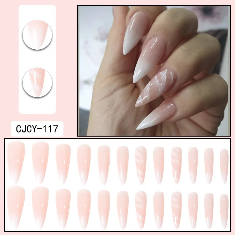24 faux ongles en ABS avec motif stiletto long 1 gelée de gelée 1 lime à ongles de couleur aléatoire pour un usage quotidien