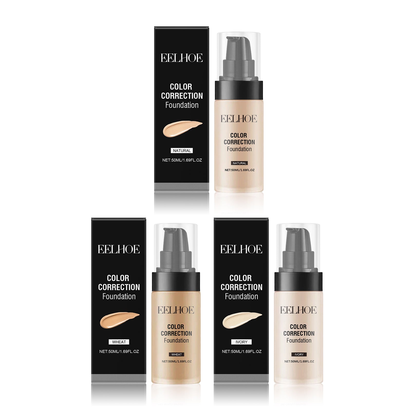 Fond de Teint Correcteur EELHOE Doux, Naturel, Léger, Teint Clair et Lumineux Hydratant, Longue Tenue et Non Transfert
