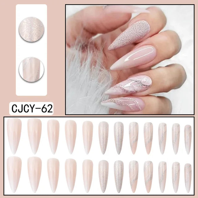 24 faux ongles en ABS avec motif stiletto long 1 gelée de gelée 1 lime à ongles de couleur aléatoire pour un usage quotidien
