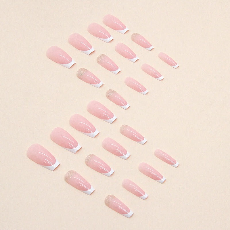 Ongles de manucure souples et doux pour fille, à paillettes françaises, faciles à porter