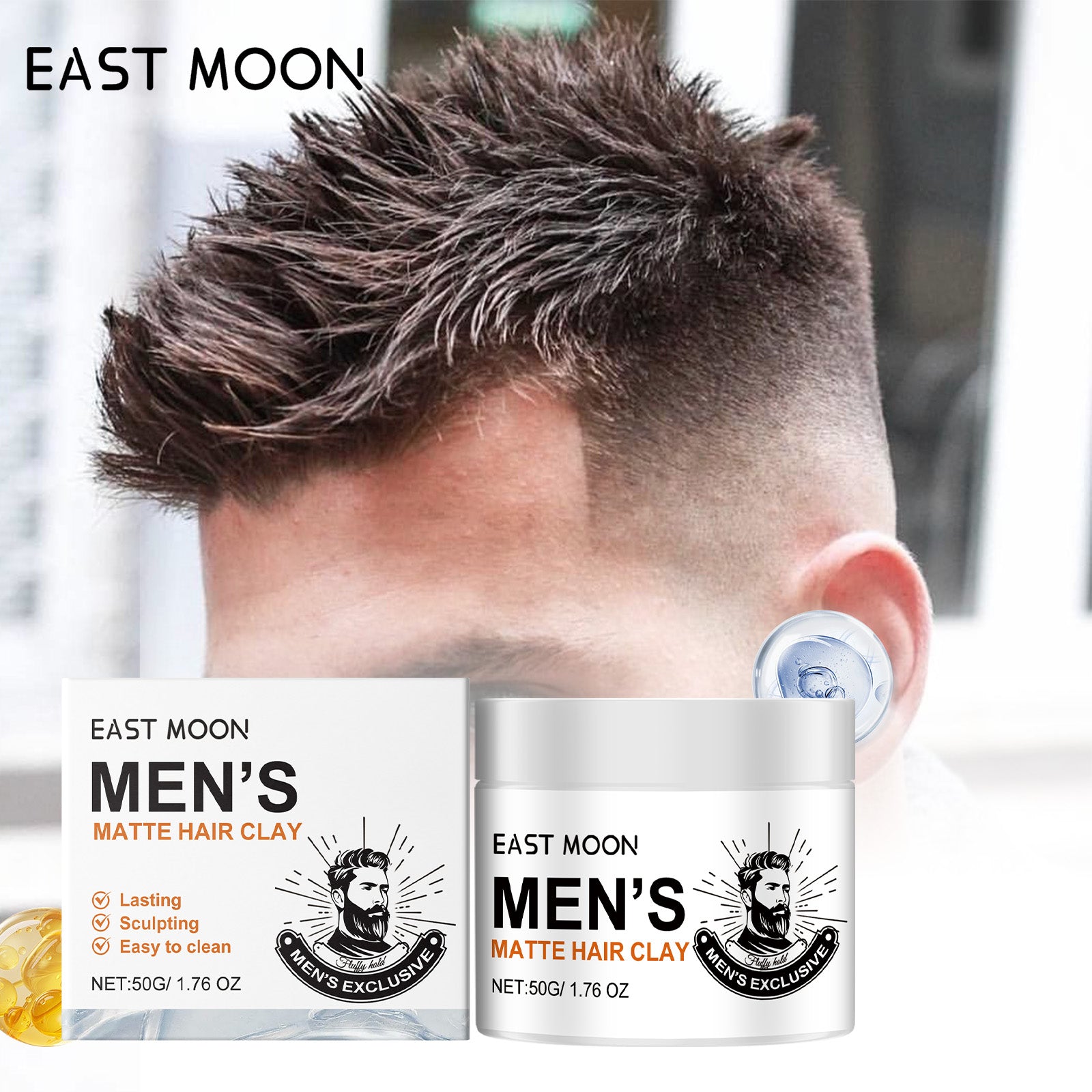 Cire coiffante mate et moelleuse East Moon, tenue longue durée, coiffure naturelle, cire douce et fraîche pour cheveux