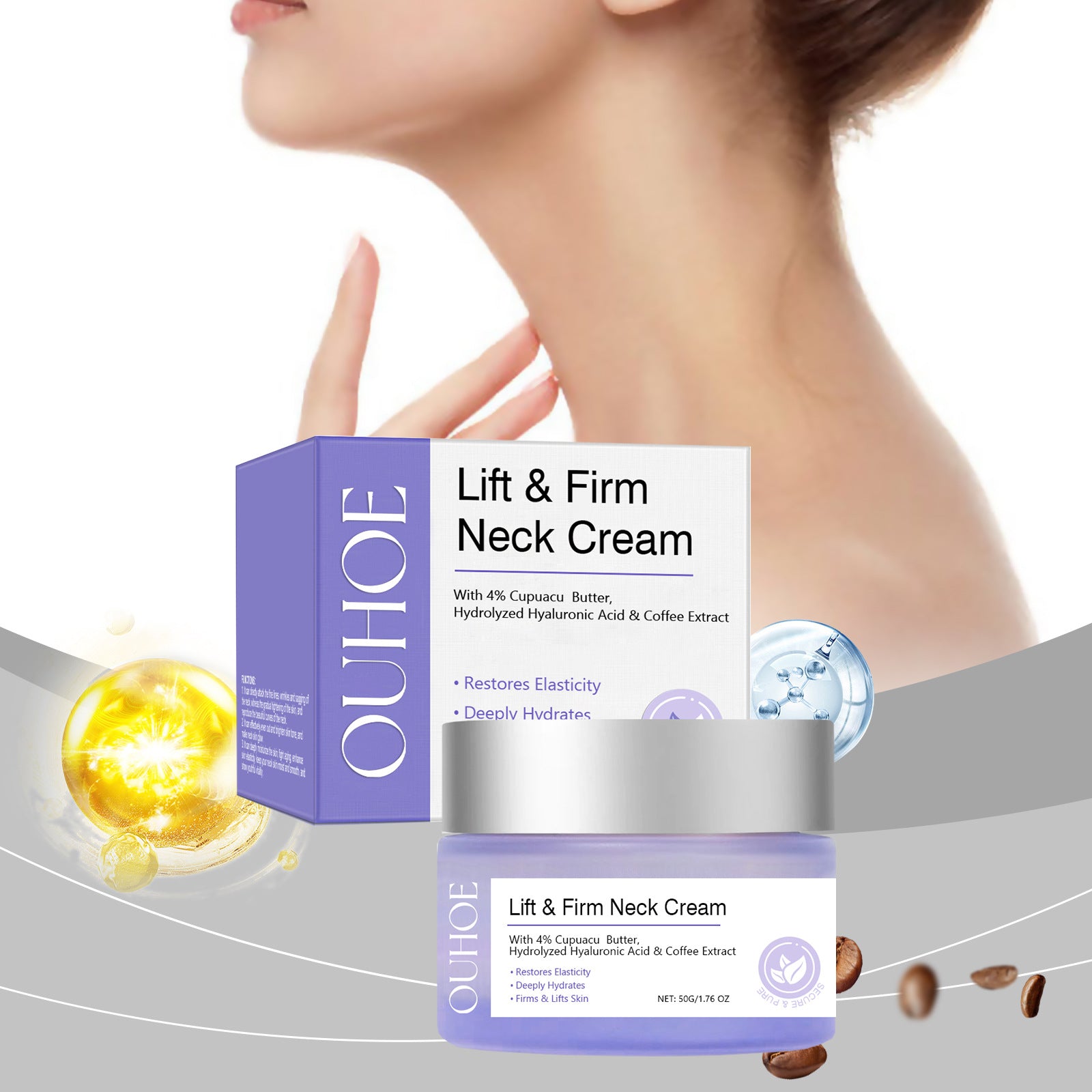 Crème pour le cou OUHOE - Lotion de soin hydratante, nourrissante et rafraîchissante pour le cou et le corps