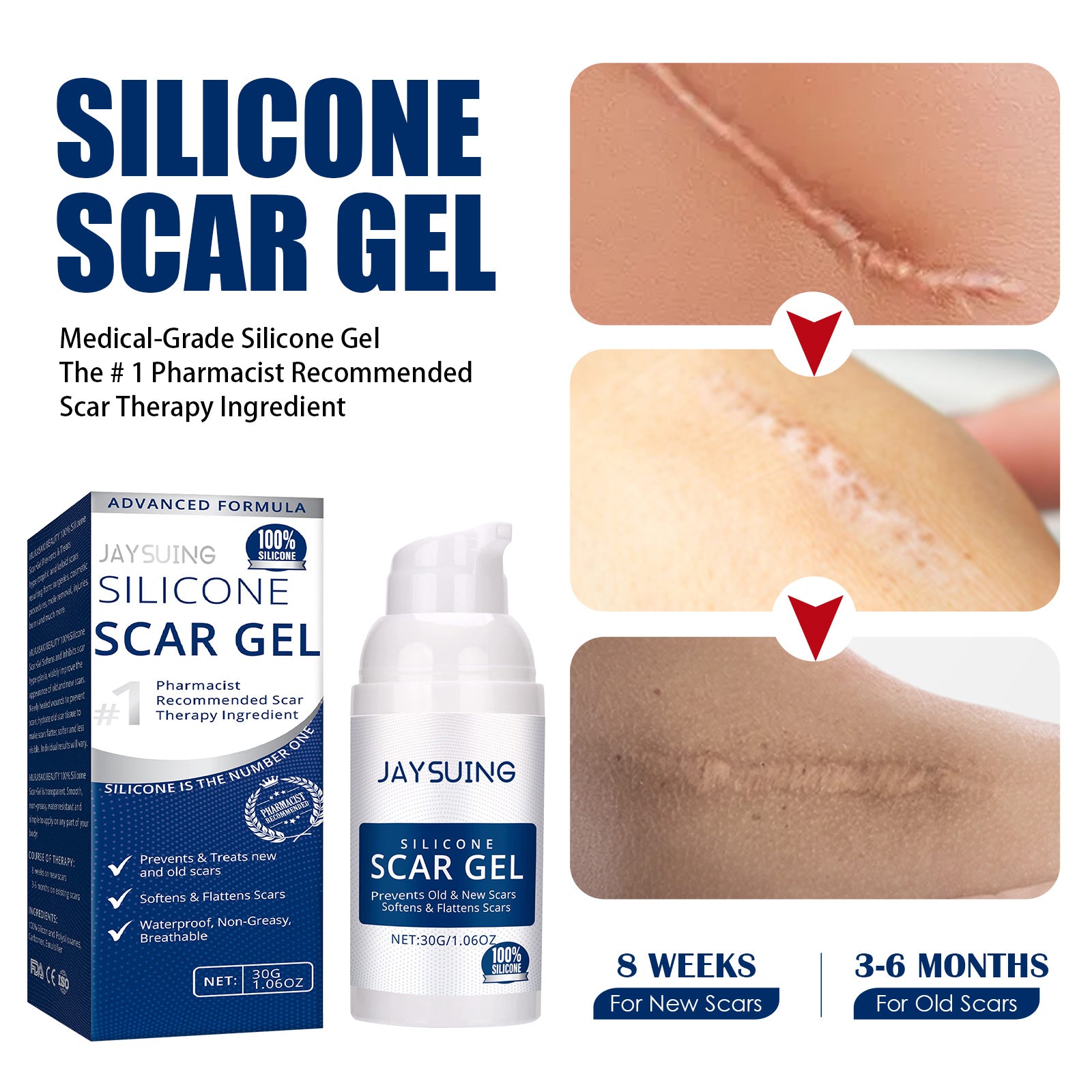 Gel réparateur de cicatrices, répare et hydrate la peau, gel lissant pour le soin des cicatrices