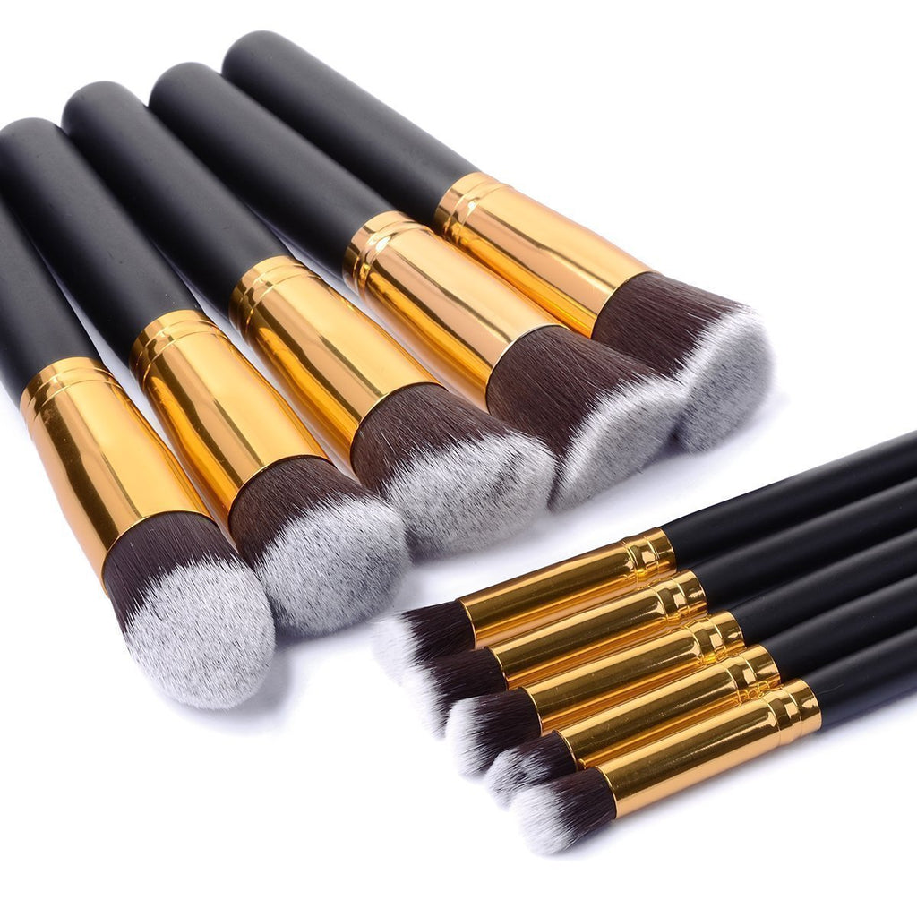 Lot de 10 Pinceaux de Maquillage Argentés/Dorés – Kit Professionnel pour Fond de Teint, Estompage, Fard à Joues, Poudre, Fards à Paupières