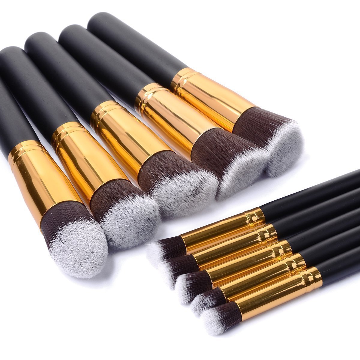 Lot de 10 Pinceaux de Maquillage Argentés/Dorés – Kit Professionnel pour Fond de Teint, Estompage, Fard à Joues, Poudre, Fards à Paupières