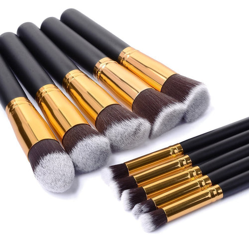 Lot de 10 Pinceaux de Maquillage Argentés/Dorés – Kit Professionnel pour Fond de Teint, Estompage, Fard à Joues, Poudre, Fards à Paupières