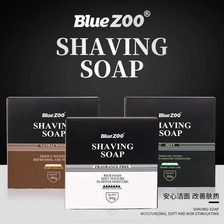 BlueZOO Savon à raser moussant pour barbe et visage pour homme, parfum santal menthe
