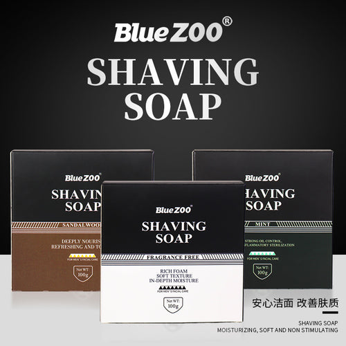 BlueZOO Savon à raser moussant pour barbe et visage pour homme, parfum santal menthe