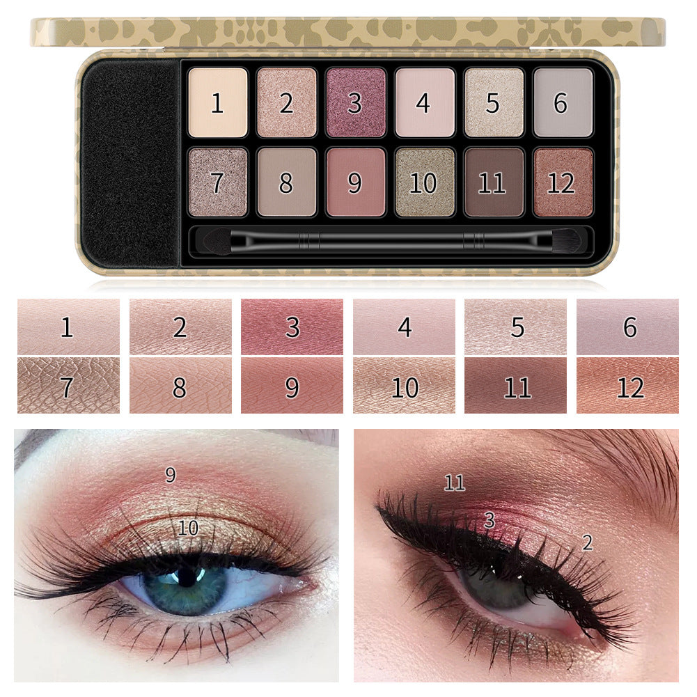 Romantic Beauty 12 couleurs fard à paupières léopard maquillage perle finition mate fard à paupières palette pinceau