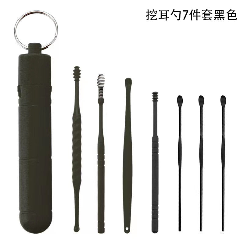 7 Pièces Curettes d'Oreille en Acier Inoxydable Kit de Nettoyage d'Oreilles Outil d'Extraction de Cérumen