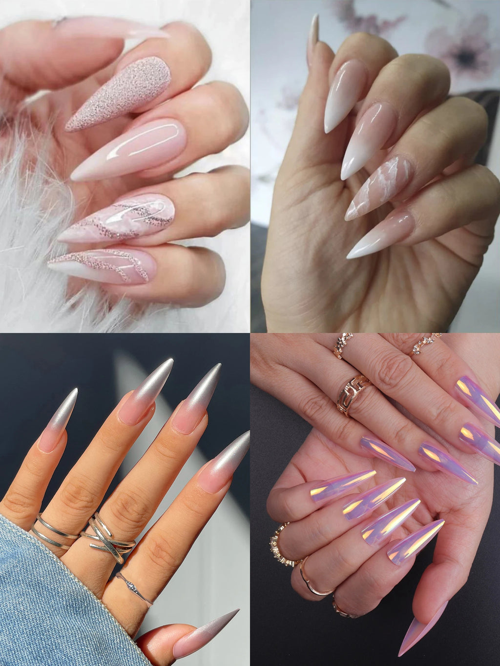 24 faux ongles en ABS avec motif stiletto long 1 gelée de gelée 1 lime à ongles de couleur aléatoire pour un usage quotidien