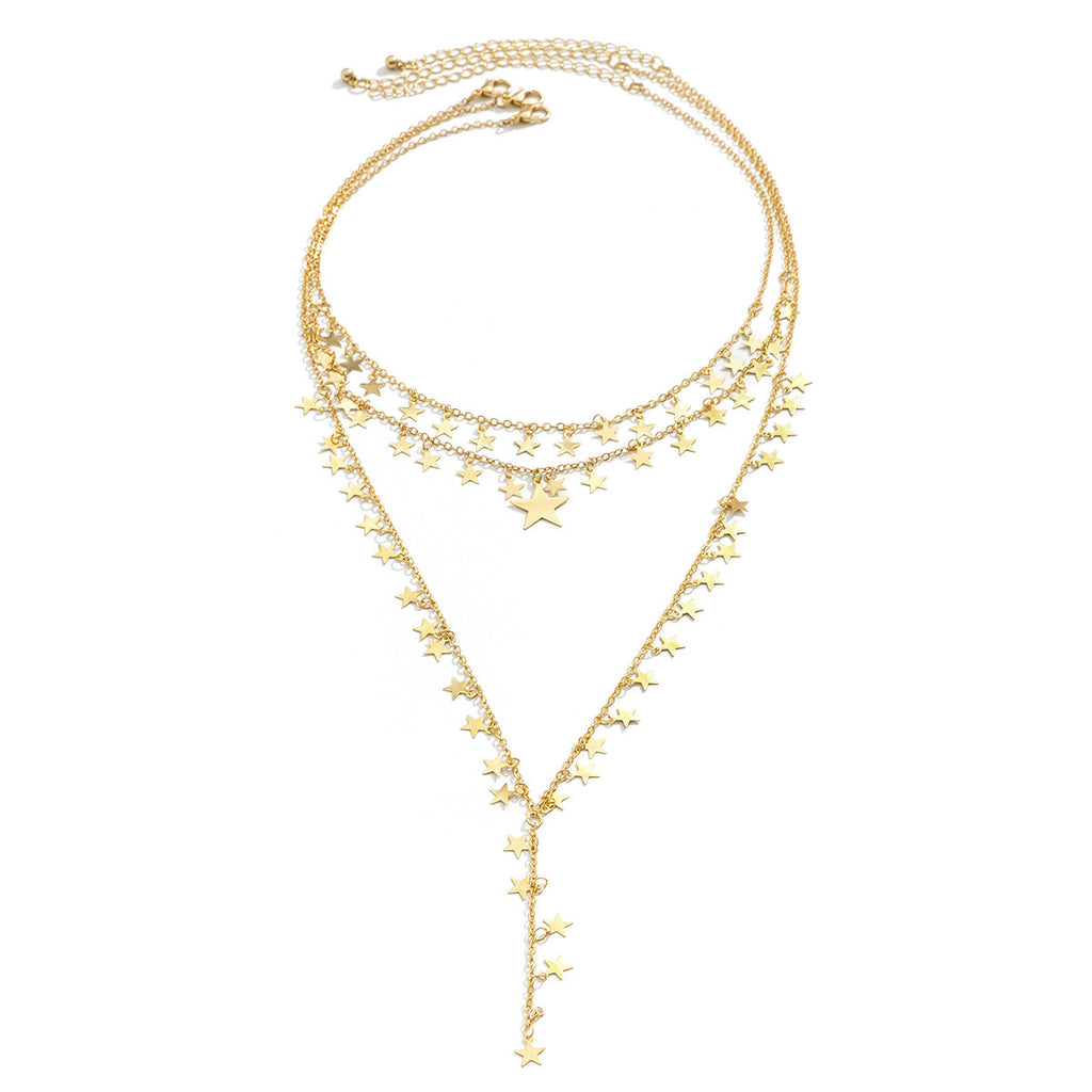 Collier multirang en métal en Y de style européen et américain avec géométrie simple, pompon étoile, collier de niche pour femme