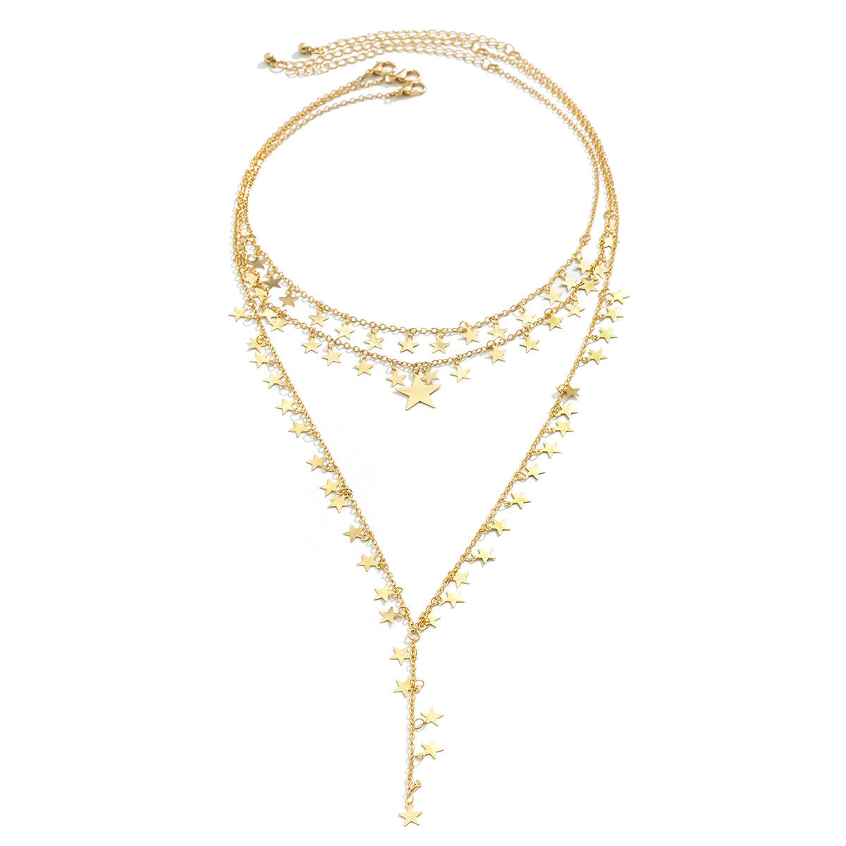 Collier multirang en métal en Y de style européen et américain avec géométrie simple, pompon étoile, collier de niche pour femme